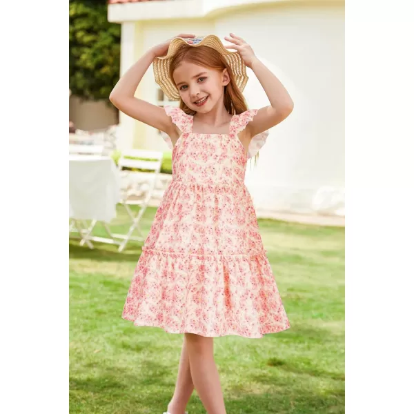 GRACE KARIN Girls Floral Dress Tie Back Flutter Sleeves Casual Summer Dresses for 612YPink Floral