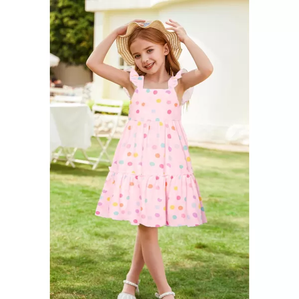 GRACE KARIN Girls Floral Dress Tie Back Flutter Sleeves Casual Summer Dresses for 612YPink Polka Dots