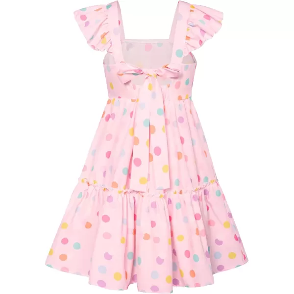 GRACE KARIN Girls Floral Dress Tie Back Flutter Sleeves Casual Summer Dresses for 612YPink Polka Dots