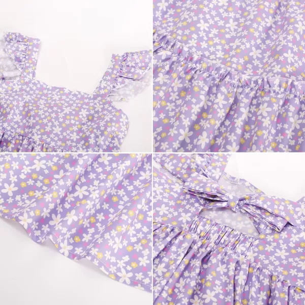 GRACE KARIN Girls Floral Dress Tie Back Flutter Sleeves Casual Summer Dresses for 612YPurple Floral 1