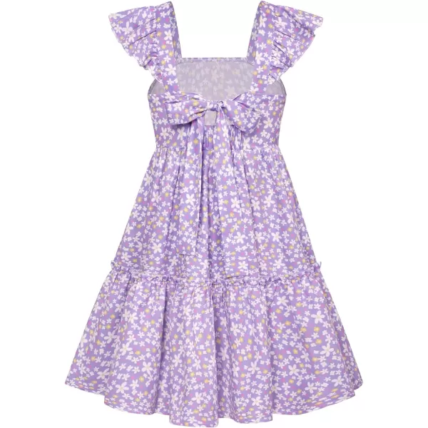 GRACE KARIN Girls Floral Dress Tie Back Flutter Sleeves Casual Summer Dresses for 612YPurple Floral 1