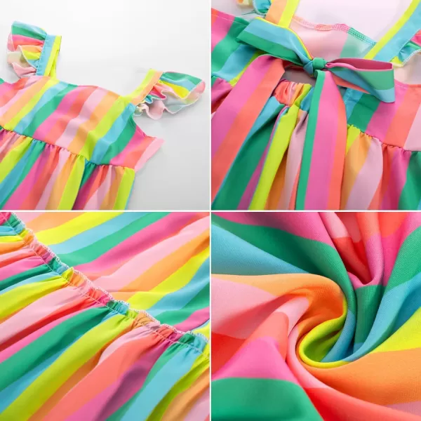 GRACE KARIN Girls Floral Dress Tie Back Flutter Sleeves Casual Summer Dresses for 612YRainbow