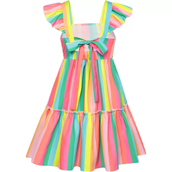 GRACE KARIN Girls Floral Dress Tie Back Flutter Sleeves Casual Summer Dresses for 612YRainbow