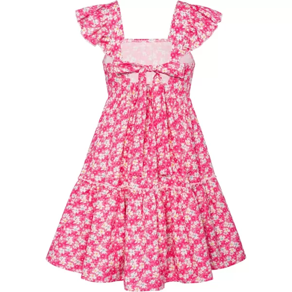 GRACE KARIN Girls Floral Dress Tie Back Flutter Sleeves Casual Summer Dresses for 612YRose Red Floral