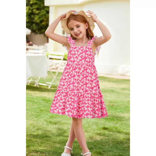 GRACE KARIN Girls Floral Dress Tie Back Flutter Sleeves Casual Summer Dresses for 612YRose Red Floral