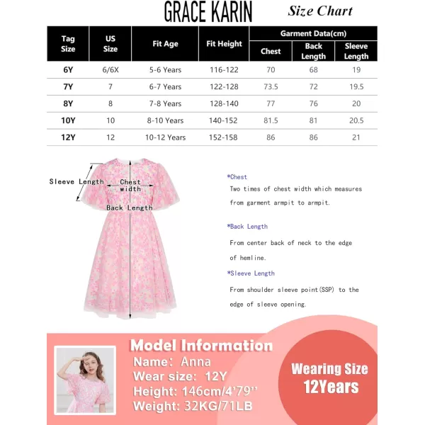 GRACE KARIN Girls Floral Spring Dress Ruffled Short Sleeve Mesh Aline Casual Summer Dress 512YPink Flower