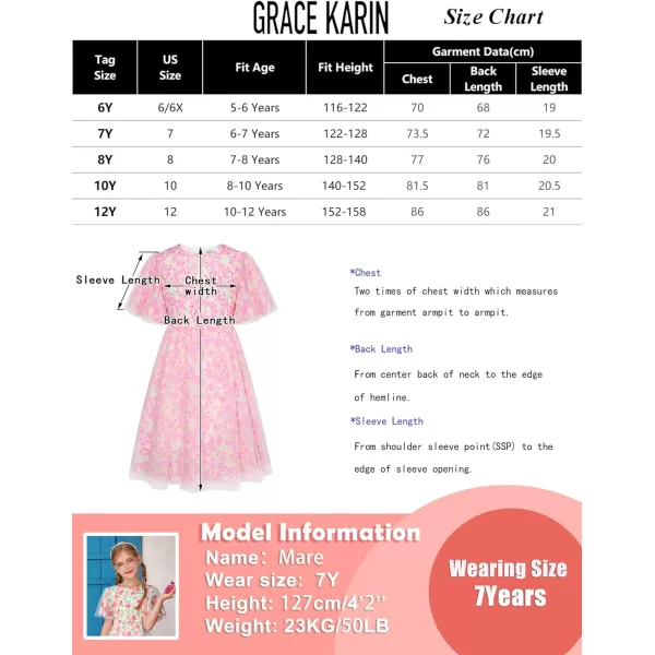 GRACE KARIN Girls Floral Spring Dress Ruffled Short Sleeve Mesh Aline Casual Summer Dress 512YRed Flower