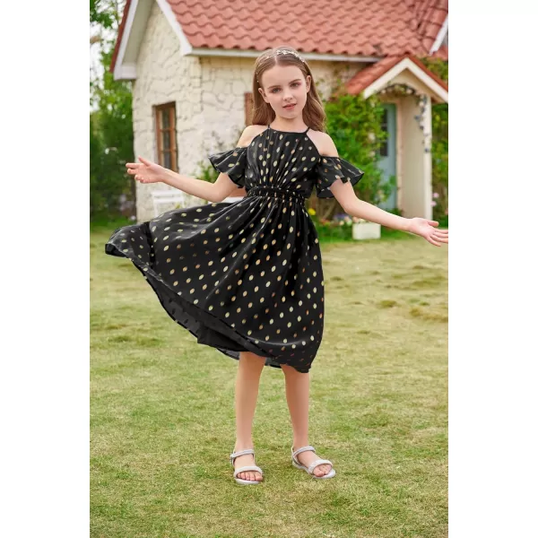 GRACE KARIN Girls Formal Dress Halter Neck Off Shoulder Dress with Ruffled Sleeve ALine Party Dress 512YBlack