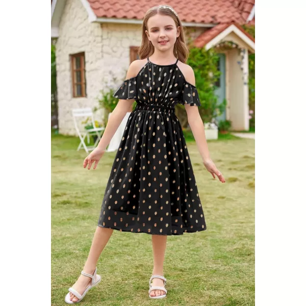 GRACE KARIN Girls Formal Dress Halter Neck Off Shoulder Dress with Ruffled Sleeve ALine Party Dress 512YBlack