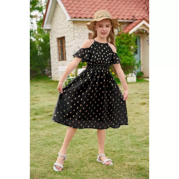GRACE KARIN Girls Formal Dress Halter Neck Off Shoulder Dress with Ruffled Sleeve ALine Party Dress 512YBlack
