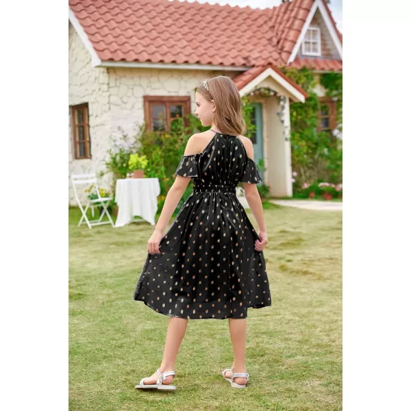 GRACE KARIN Girls Formal Dress Halter Neck Off Shoulder Dress with Ruffled Sleeve ALine Party Dress 512YBlack