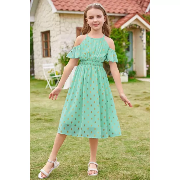 GRACE KARIN Girls Formal Dress Halter Neck Off Shoulder Dress with Ruffled Sleeve ALine Party Dress 512YGreen