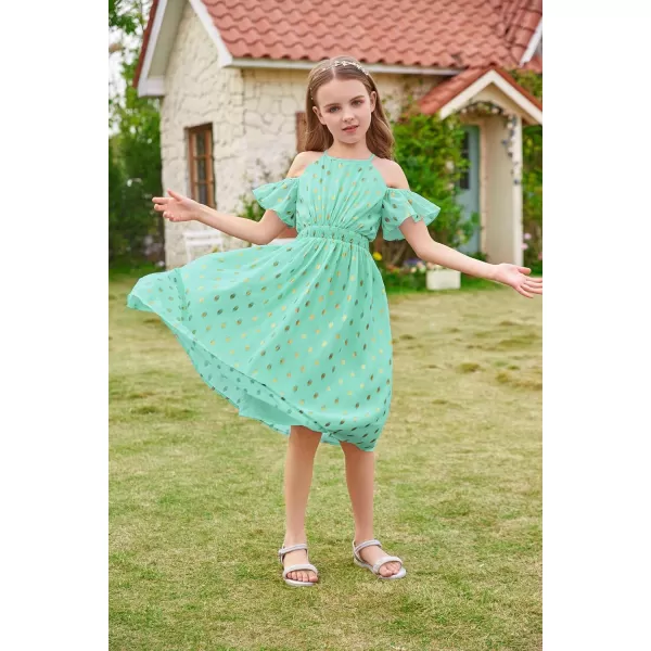 GRACE KARIN Girls Formal Dress Halter Neck Off Shoulder Dress with Ruffled Sleeve ALine Party Dress 512YGreen