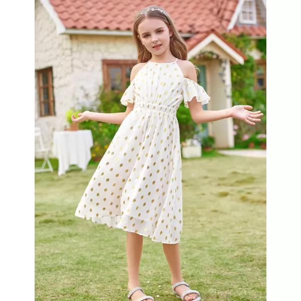 GRACE KARIN Girls Formal Dress Halter Neck Off Shoulder Dress with Ruffled Sleeve ALine Party Dress 512YIvory