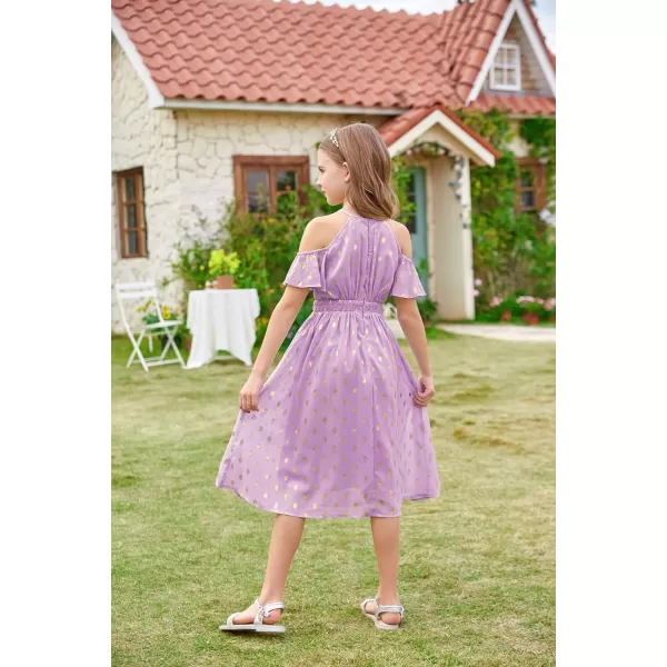 GRACE KARIN Girls Formal Dress Halter Neck Off Shoulder Dress with Ruffled Sleeve ALine Party Dress 512YMauve