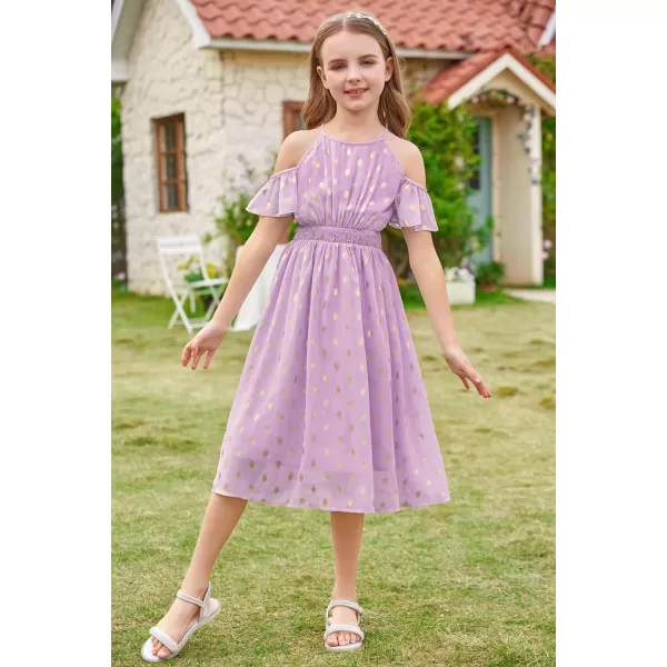 GRACE KARIN Girls Formal Dress Halter Neck Off Shoulder Dress with Ruffled Sleeve ALine Party Dress 512YMauve