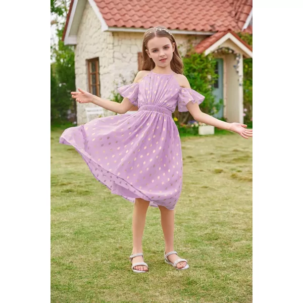 GRACE KARIN Girls Formal Dress Halter Neck Off Shoulder Dress with Ruffled Sleeve ALine Party Dress 512YMauve