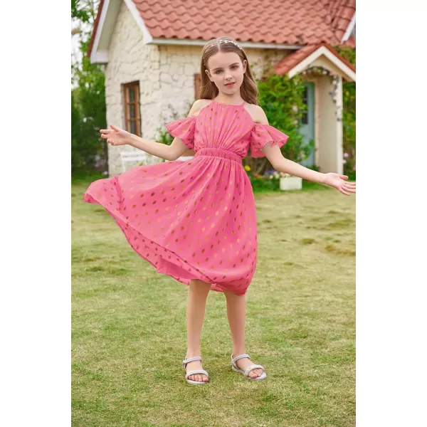 GRACE KARIN Girls Formal Dress Halter Neck Off Shoulder Dress with Ruffled Sleeve ALine Party Dress 512YRose Red