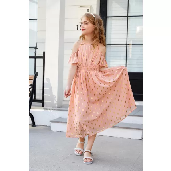 GRACE KARIN Girls Formal Dress Halter Neck Off Shoulder Dress with Ruffled Sleeve ALine Party Dress 512YSalmon