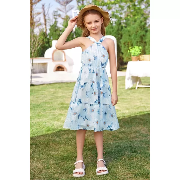 GRACE KARIN Girls Halter Dress Sleeveless Floral Swiss Dots Casual Spring Summer Midi Dress 514YBlue Jacquard