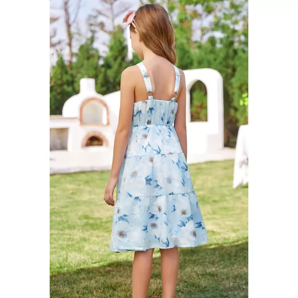 GRACE KARIN Girls Halter Dress Sleeveless Floral Swiss Dots Casual Spring Summer Midi Dress 514YBlue Jacquard