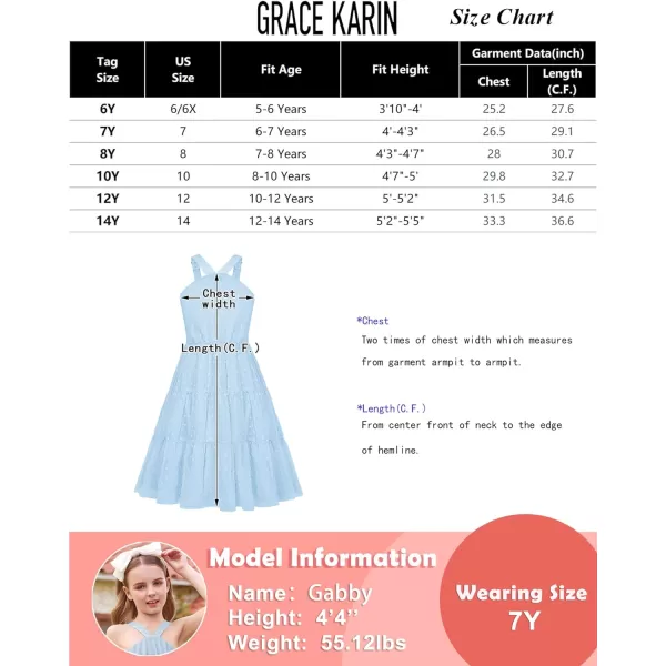 GRACE KARIN Girls Halter Dress Sleeveless Floral Swiss Dots Casual Spring Summer Midi Dress 514YLight Blue