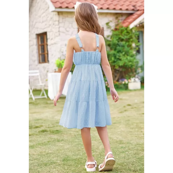 GRACE KARIN Girls Halter Dress Sleeveless Floral Swiss Dots Casual Spring Summer Midi Dress 514YLight Blue