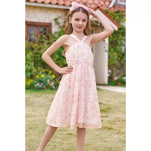GRACE KARIN Girls Halter Dress Sleeveless Floral Swiss Dots Casual Spring Summer Midi Dress 514YPink Jacquard