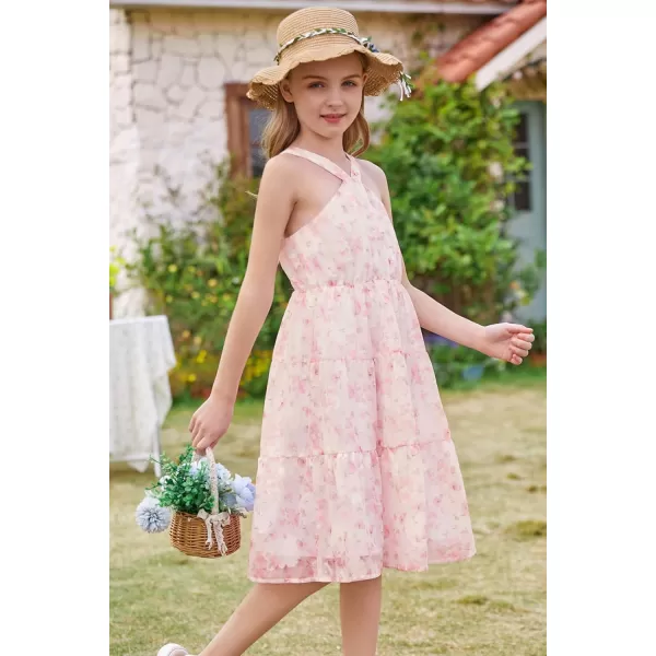 GRACE KARIN Girls Halter Dress Sleeveless Floral Swiss Dots Casual Spring Summer Midi Dress 514YPink Jacquard