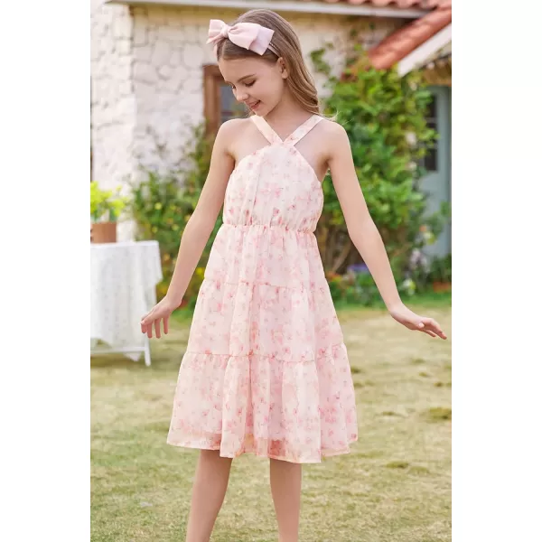 GRACE KARIN Girls Halter Dress Sleeveless Floral Swiss Dots Casual Spring Summer Midi Dress 514YPink Jacquard
