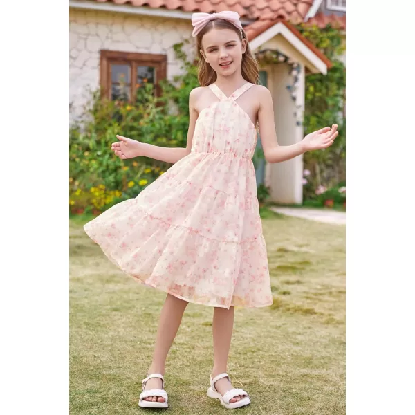 GRACE KARIN Girls Halter Dress Sleeveless Floral Swiss Dots Casual Spring Summer Midi Dress 514YPink Jacquard