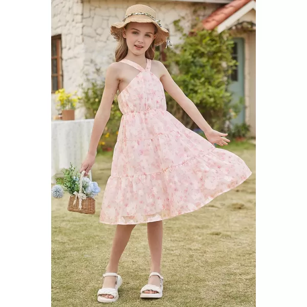 GRACE KARIN Girls Halter Dress Sleeveless Floral Swiss Dots Casual Spring Summer Midi Dress 514YPink Jacquard