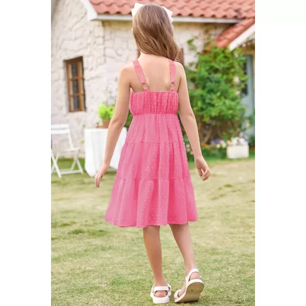 GRACE KARIN Girls Halter Dress Sleeveless Floral Swiss Dots Casual Spring Summer Midi Dress 514YRose Pink