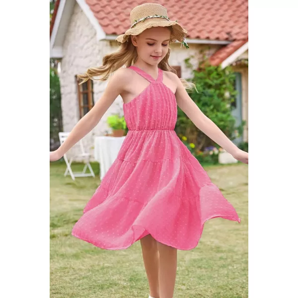 GRACE KARIN Girls Halter Dress Sleeveless Floral Swiss Dots Casual Spring Summer Midi Dress 514YRose Pink