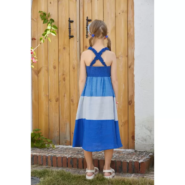 GRACE KARIN Girls Halter Neck Dress Summer Sundress Boho Midi Cross Back Dress 512YContrast Blue