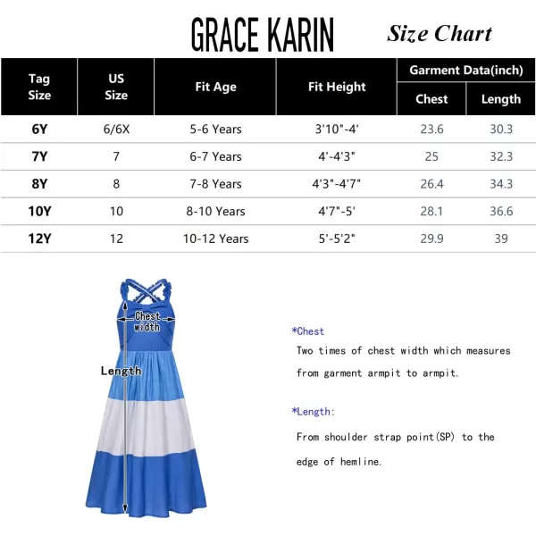 GRACE KARIN Girls Halter Neck Dress Summer Sundress Boho Midi Cross Back Dress 512YContrast Blue