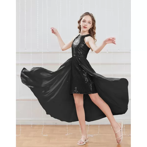 GRACE KARIN Girls Halter Neck Sequin Dress 614Y Kids Fancy Formal Party Prom Sparkly Pageant Graduation DressesBlack