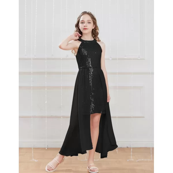 GRACE KARIN Girls Halter Neck Sequin Dress 614Y Kids Fancy Formal Party Prom Sparkly Pageant Graduation DressesBlack