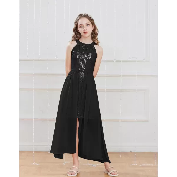 GRACE KARIN Girls Halter Neck Sequin Dress 614Y Kids Fancy Formal Party Prom Sparkly Pageant Graduation DressesBlack