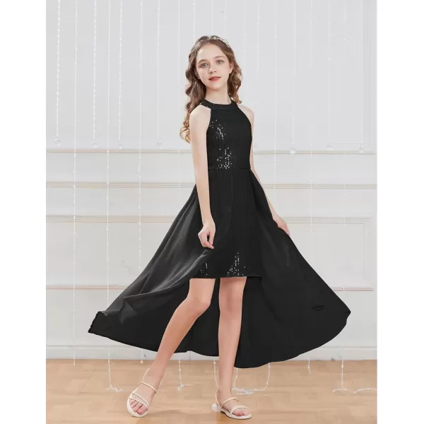 GRACE KARIN Girls Halter Neck Sequin Dress 614Y Kids Fancy Formal Party Prom Sparkly Pageant Graduation DressesBlack