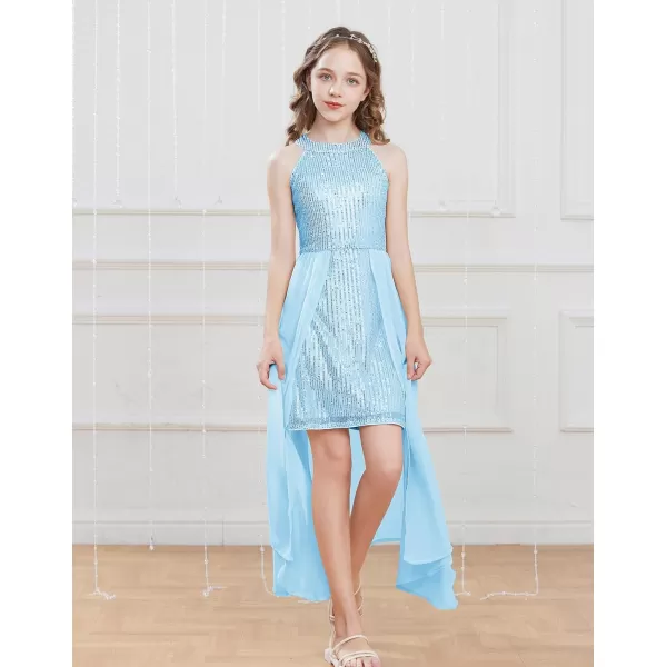 GRACE KARIN Girls Halter Neck Sequin Dress 614Y Kids Fancy Formal Party Prom Sparkly Pageant Graduation DressesBlue