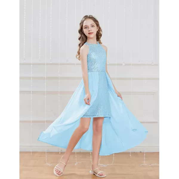 GRACE KARIN Girls Halter Neck Sequin Dress 614Y Kids Fancy Formal Party Prom Sparkly Pageant Graduation DressesBlue