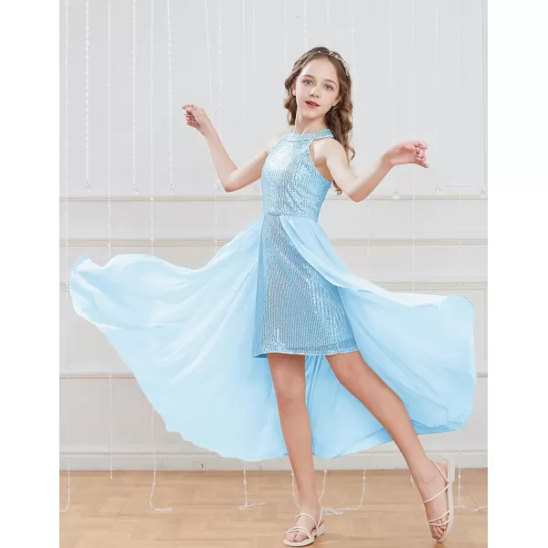 GRACE KARIN Girls Halter Neck Sequin Dress 614Y Kids Fancy Formal Party Prom Sparkly Pageant Graduation DressesBlue