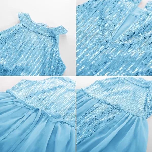 GRACE KARIN Girls Halter Neck Sequin Dress 614Y Kids Fancy Formal Party Prom Sparkly Pageant Graduation DressesBlue