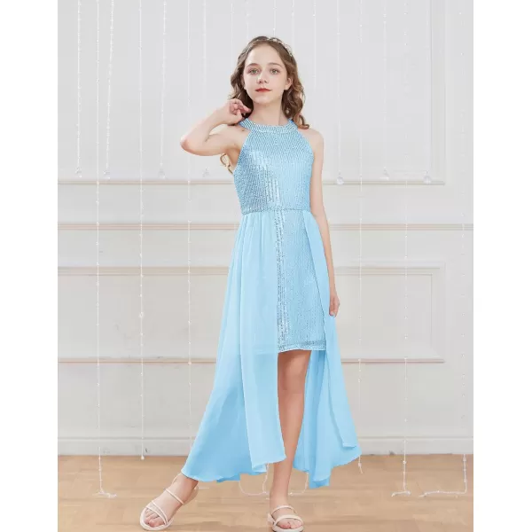 GRACE KARIN Girls Halter Neck Sequin Dress 614Y Kids Fancy Formal Party Prom Sparkly Pageant Graduation DressesBlue