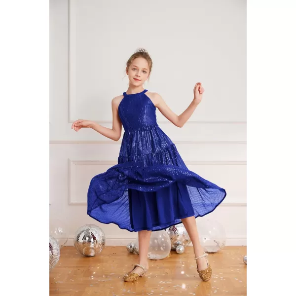 GRACE KARIN Girls Halter Neck Sequin Dress Elegant Cute Girls Party Maxi Dress for 514YBlue