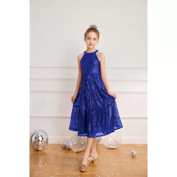 GRACE KARIN Girls Halter Neck Sequin Dress Elegant Cute Girls Party Maxi Dress for 514YBlue