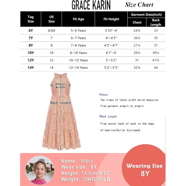 GRACE KARIN Girls Halter Neck Sequin Dress Elegant Cute Girls Party Maxi Dress for 514YBlue