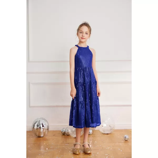 GRACE KARIN Girls Halter Neck Sequin Dress Elegant Cute Girls Party Maxi Dress for 514YBlue