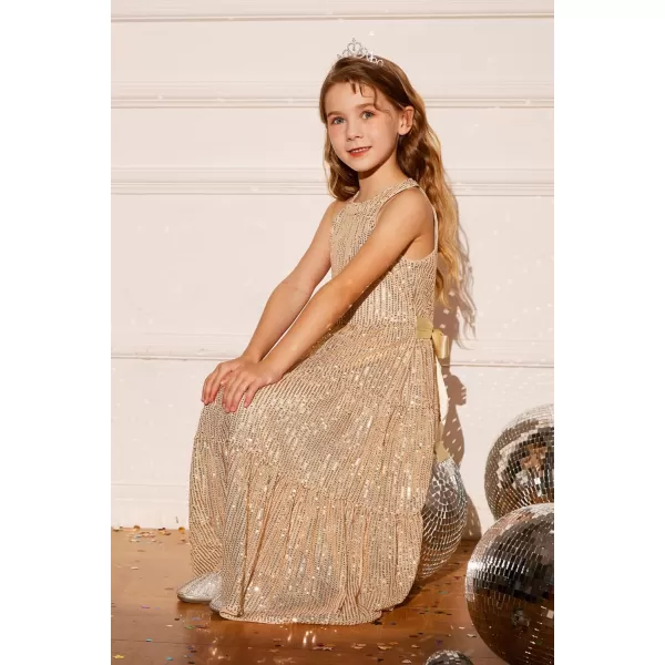 GRACE KARIN Girls Halter Neck Sequin Dress Elegant Cute Girls Party Maxi Dress for 514YGold